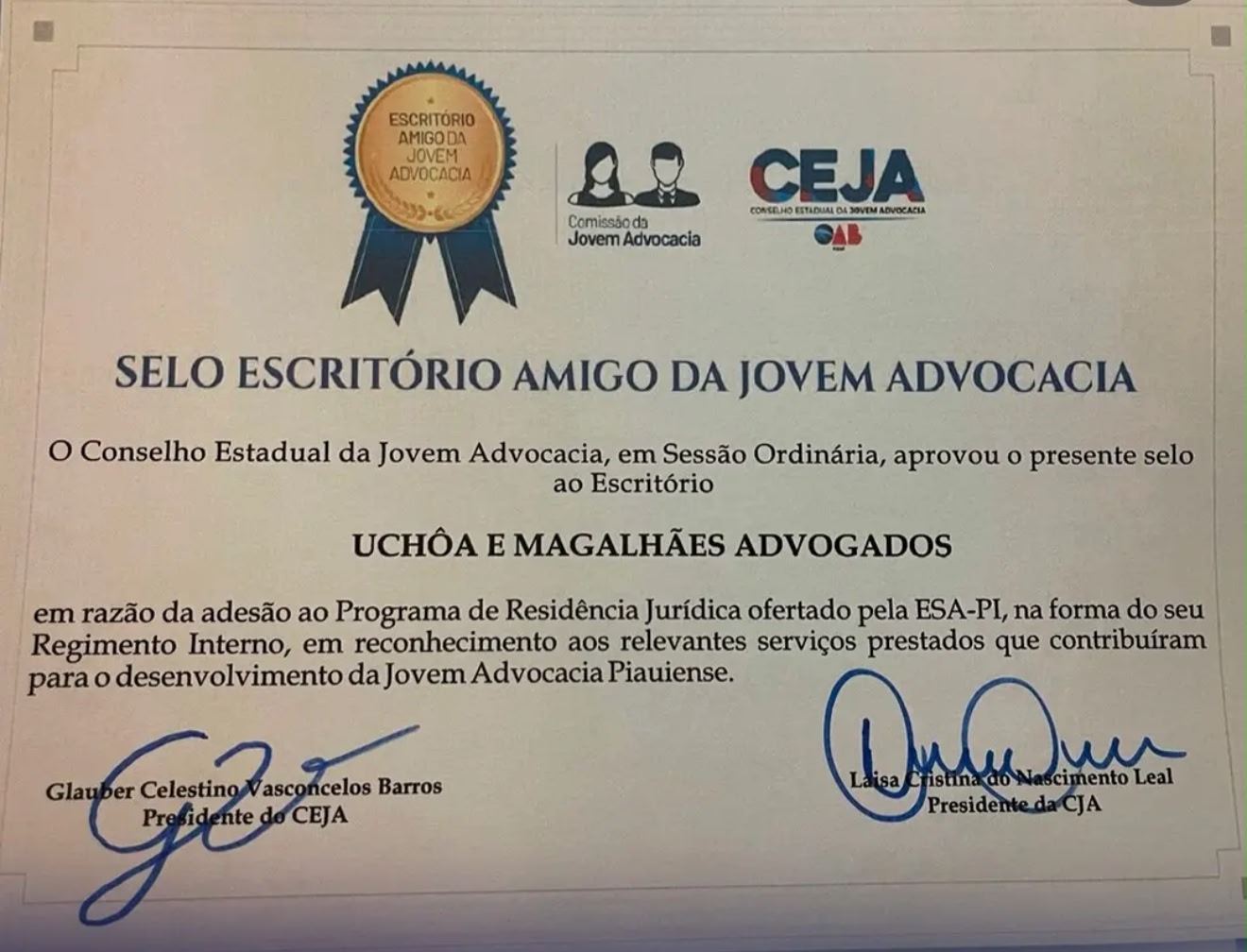 Selo Escritório Amigo da Jovem Advocacia